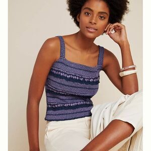 Anthropologie Smocked Embroidered Tank S